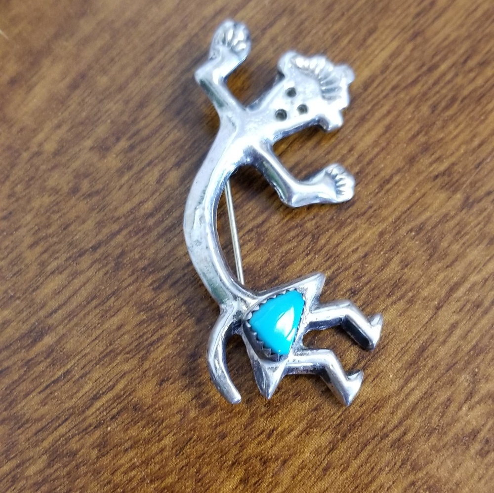 Vintage turquoise rainbow man kachina brooch